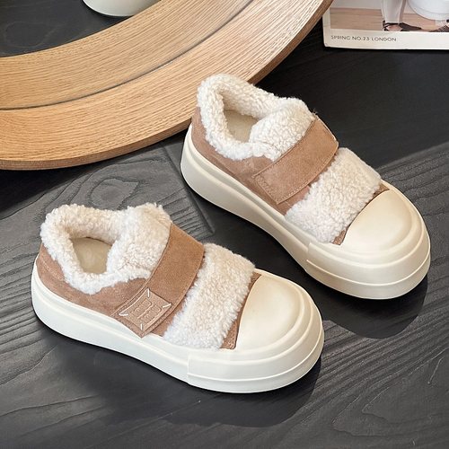 厚底加绒真皮棉鞋女冬季保暖板鞋