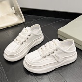 百搭厚底休闲踩跟板鞋 女2025春季 真皮两穿小白鞋 外贸尾货工厂特价