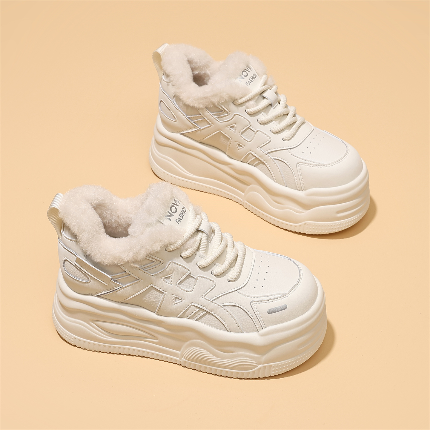 真皮厚底增高小白鞋女冬季棉鞋子