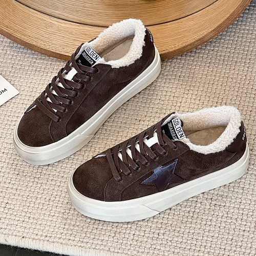 真皮厚底星星板鞋女冬季保暖棉鞋