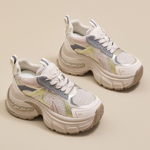 女春夏厚底小个子休闲网面单鞋 工厂断码 撤柜8cm内增高真皮老爹鞋