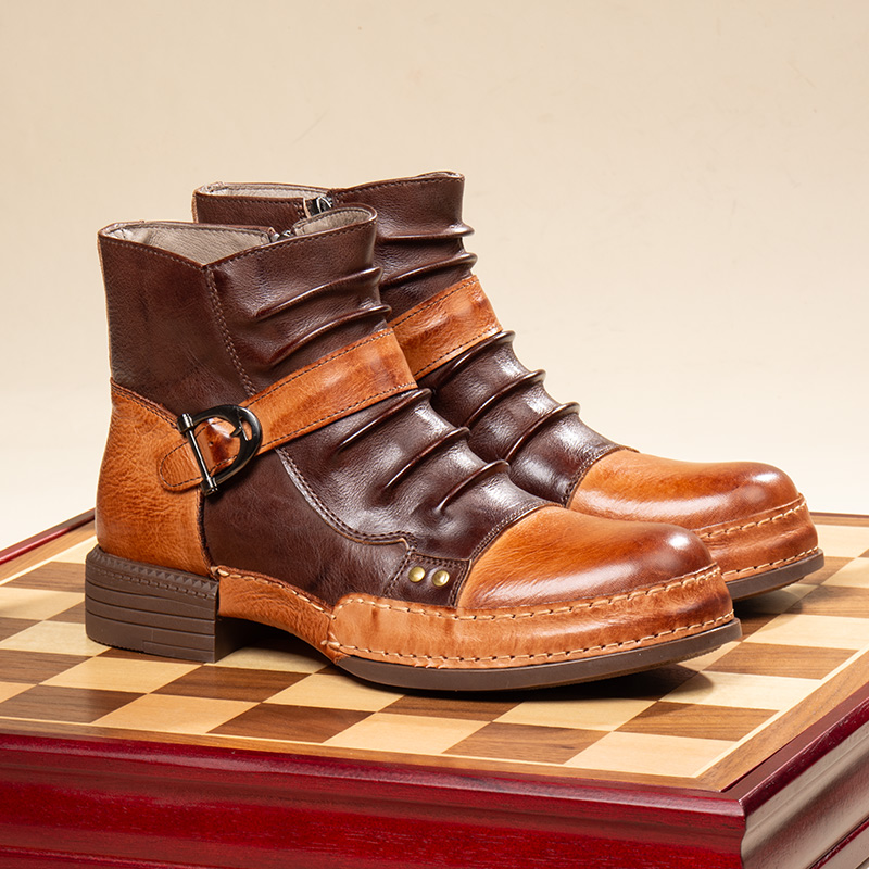 漾鲨牛皮厚底马丁靴男款