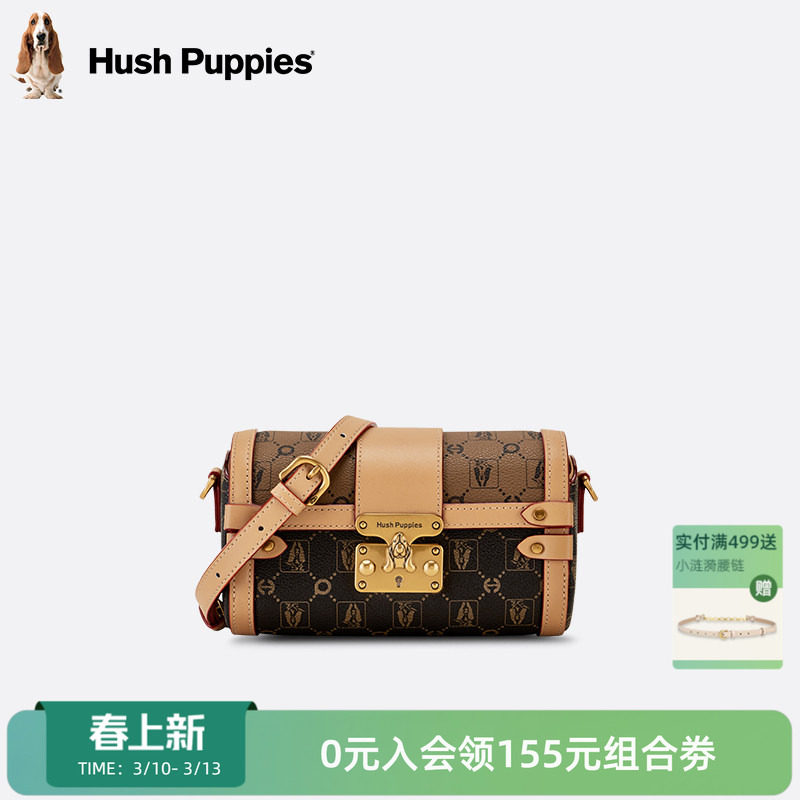 暇步士女包新款复古单肩包圆筒包休闲斜挎小包女老花波士顿枕头包