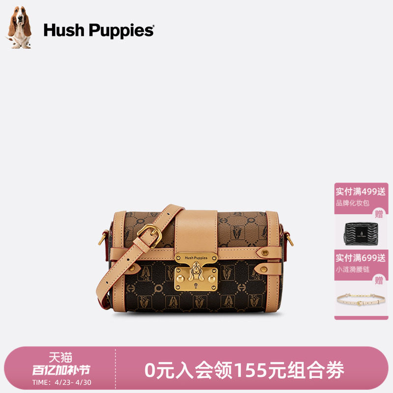 暇步士女包新款复古单肩包圆筒包休闲斜挎小包女老花波士顿枕头包