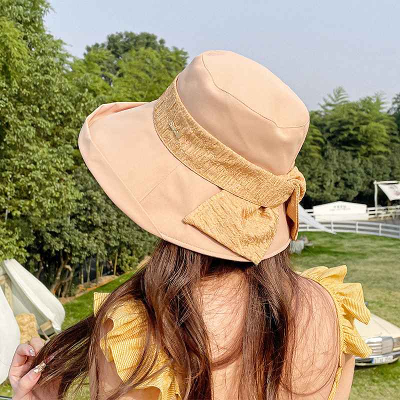 春夏季新款帽子女布帽韩国渔夫帽蝴蝶结遮阳帽子防晒透气盆帽
