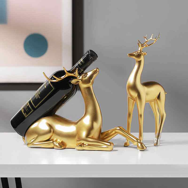 欧式简约金鹿酒架房间酒柜桌面装饰品摆件仿真动物轻奢树脂工艺品