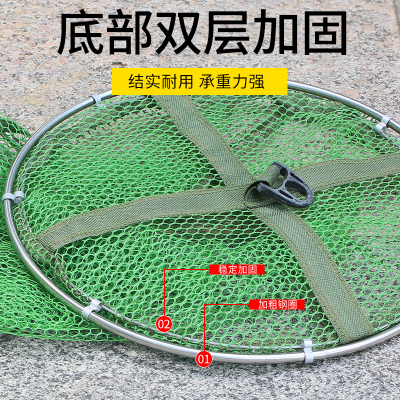 速发小型便携简易加长折叠涂胶防挂小号鱼护野钓装鲤软钢丝圈网兜