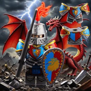 兼容乐高中古城堡中世纪骑士乌鸦骑士盔甲版人仔拼装积木玩具