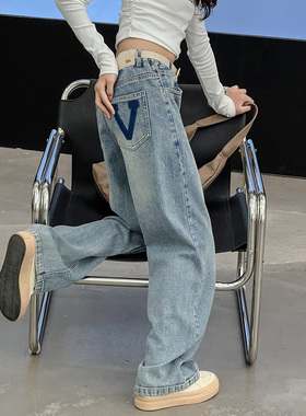 女童阔腿裤春秋款2025新款春装儿童直筒休闲裤大童女装牛仔裤子15