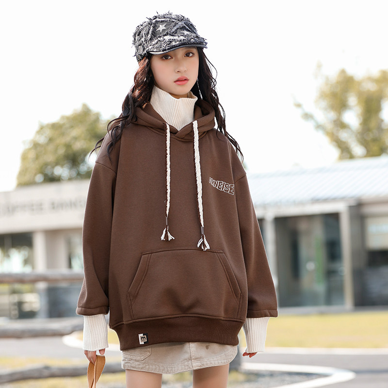 初中学生加绒卫衣女2025秋冬新款高中生冬装大童14岁保暖加厚连帽