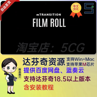 中文汉化达芬奇插件复古胶片灼烧转场预设 mTransition Film Roll