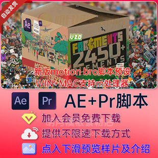 2450+种2D卡通MG图形动画元素PR脚本预设包AE脚本插件Fragments