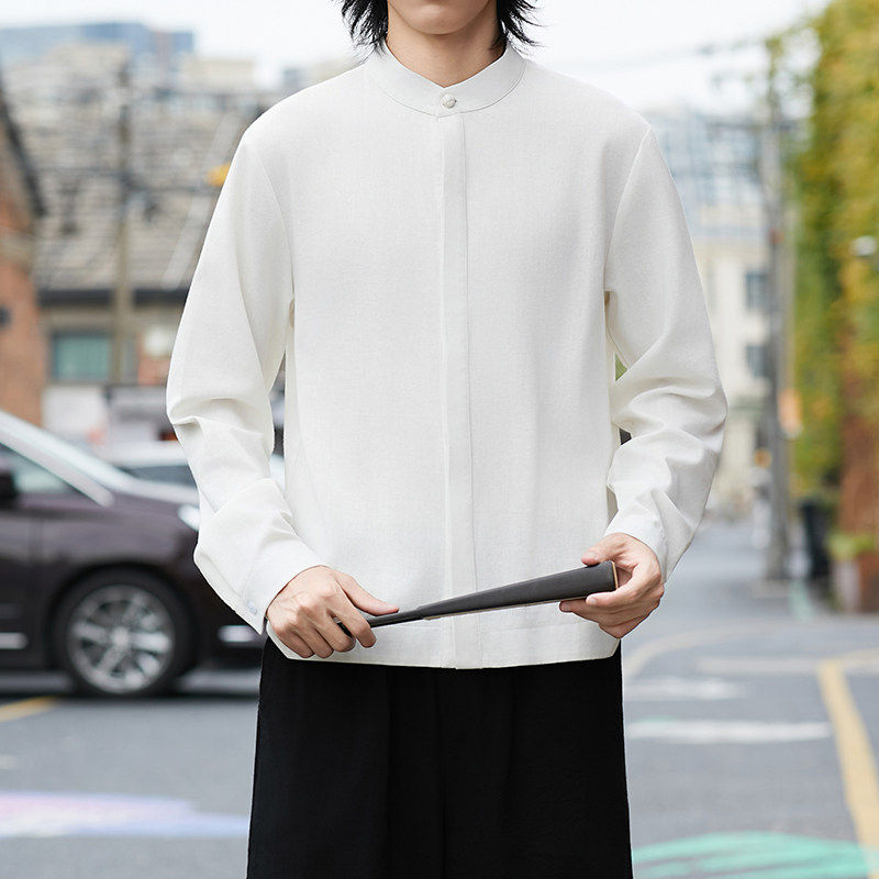 中国风棉麻纯色立领衬衫秋冬百搭长袖休闲汉服男装衬衫,男装,汉服,淘宝优惠券,粉丝福利购,淘宝优惠卷