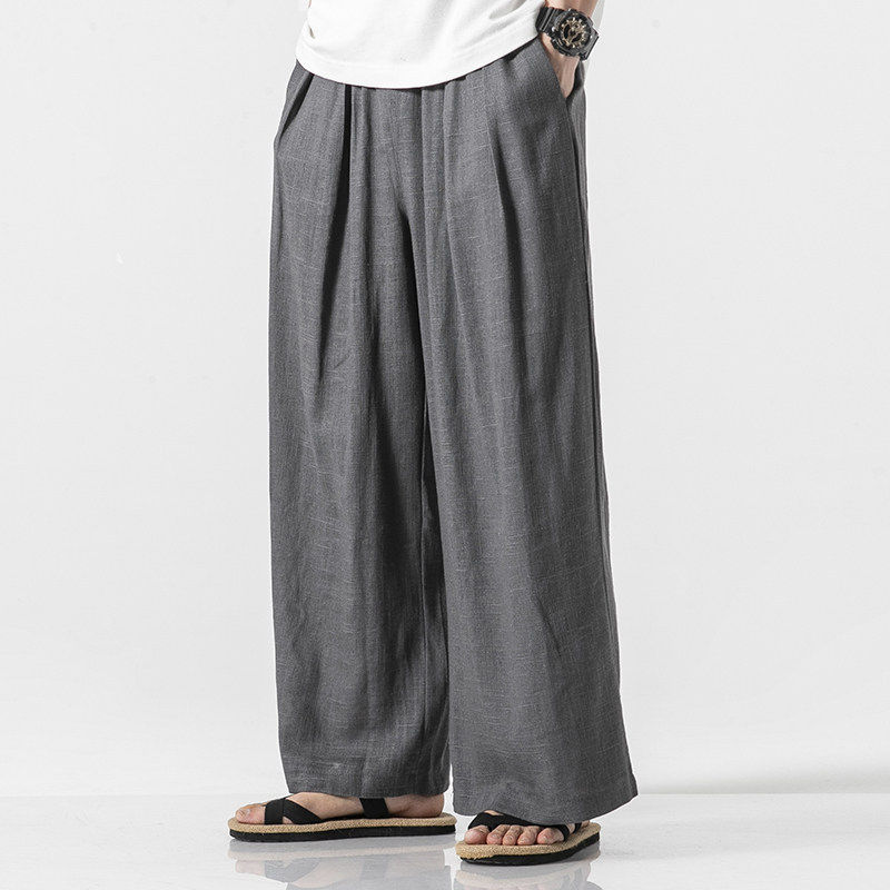 秋季棉麻阔腿裤子男大码宽松休闲裤中式汉服裤裙亚麻复古打坐禅裤,男装,休闲裤,淘宝优惠券,粉丝福利购,淘宝优惠卷