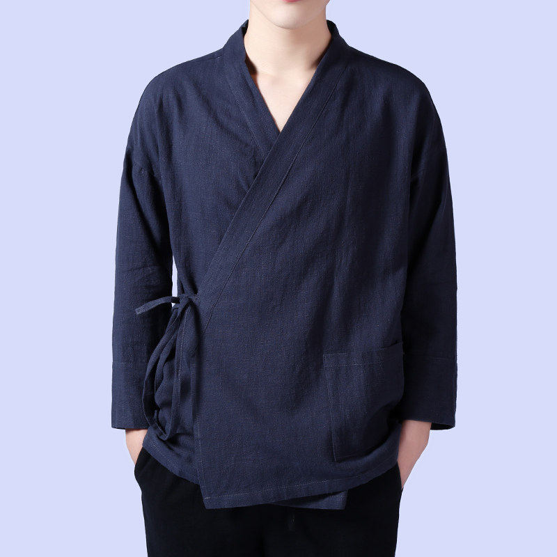 文艺中国风棉麻系带斜襟汉服上衣衬衫茶服老粗布居士服古装演出服,男装,汉服,淘宝优惠券,粉丝福利购,淘宝优惠卷