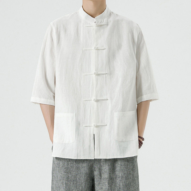 2025夏季中国风男装唐装汉服短袖中式复古大码衬衫立领,男装,汉服,淘宝优惠券,粉丝福利购,淘宝优惠卷