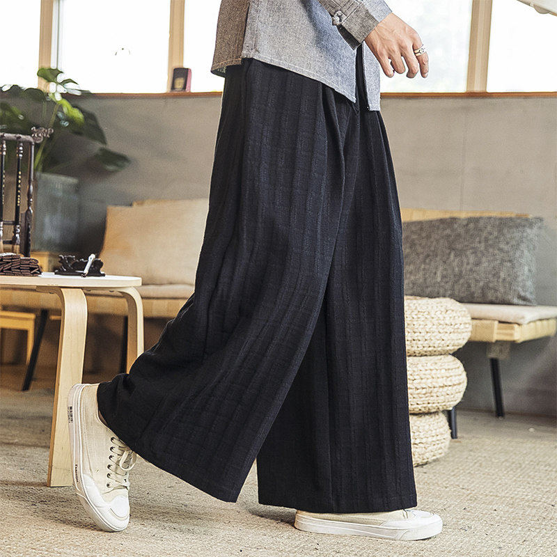 春秋季薄款垂感直筒汉服长裤男棉麻中国风休闲阔腿裤宽松亚麻裙裤,男装,休闲裤,淘宝优惠券,粉丝福利购,淘宝优惠卷