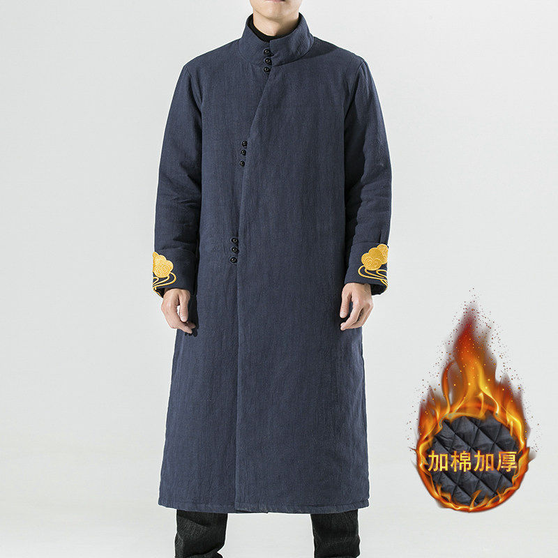 中长款过膝棉衣男冬季棉麻茶服棉袄大褂盘扣唐装长袍加厚道袍国风,男装,汉服,淘宝优惠券,粉丝福利购,淘宝优惠卷