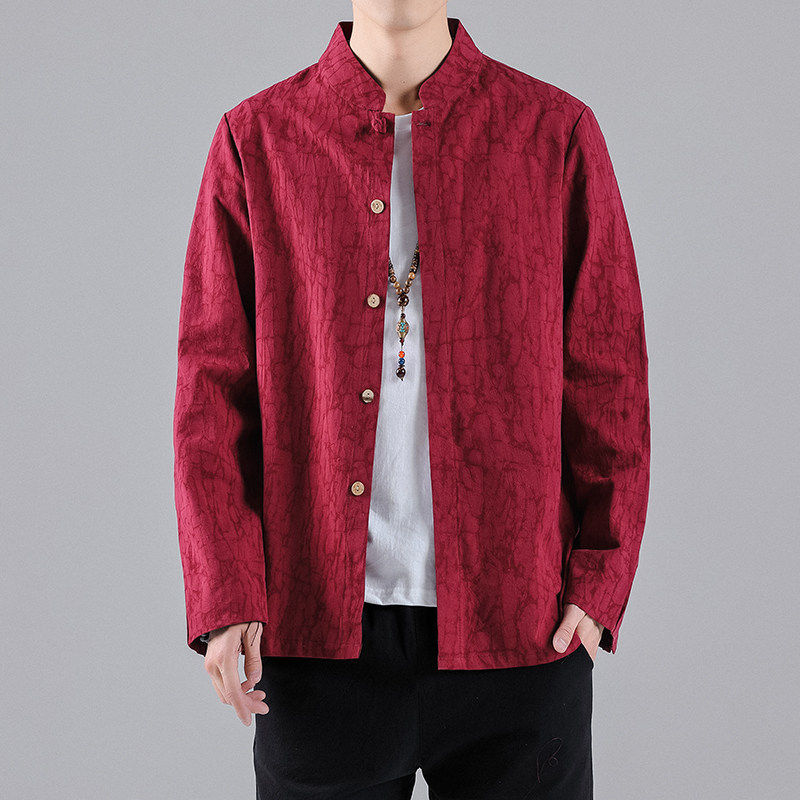 中国风春秋季棉麻提花长袖衬衫复古唐装大码衬衣立领休闲,男装,汉服,淘宝优惠券,粉丝福利购,淘宝优惠卷