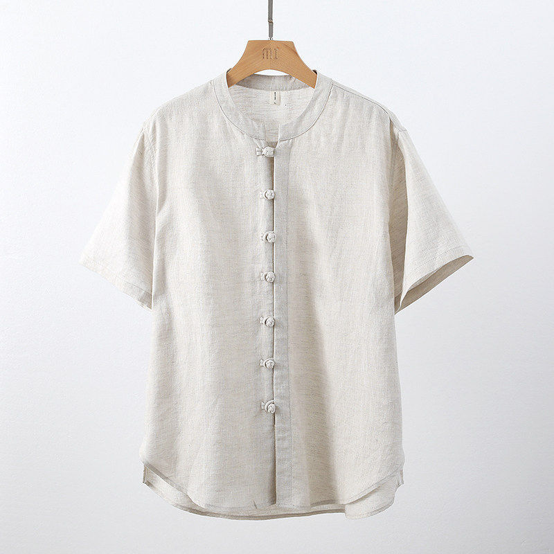 中国风天丝亚麻短袖衬衫男夏季薄款中式复古盘扣休闲汗衫,男装,汉服,淘宝优惠券,粉丝福利购,淘宝优惠卷