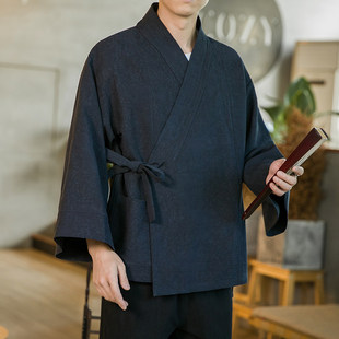 新款汉服外套国潮中式禅意茶服休闲黑色居士服藏青色禅修服男