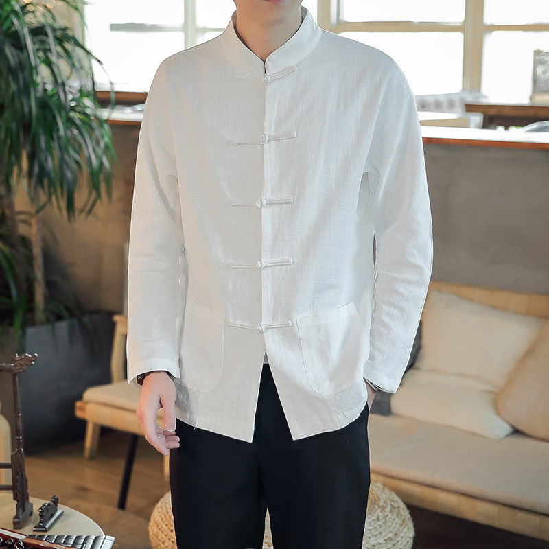 秋季唐装男青年中国风亚麻衬衫中式盘扣衬衣棉麻汉服立领中山装,男装,汉服,淘宝优惠券,粉丝福利购,淘宝优惠卷