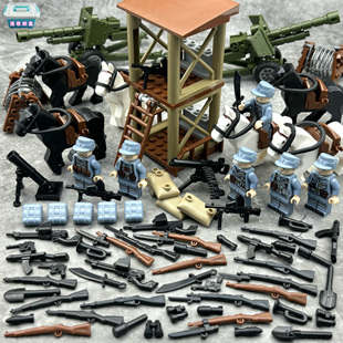 二战打仗积木八路军小人红军士兵阵地战运兵卡车人仔营地军事玩具