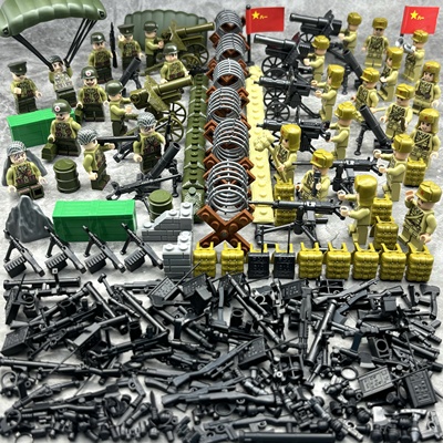 军事重型武器二战兵人八路基地大炮益智拼装人仔基地堡垒积木玩具