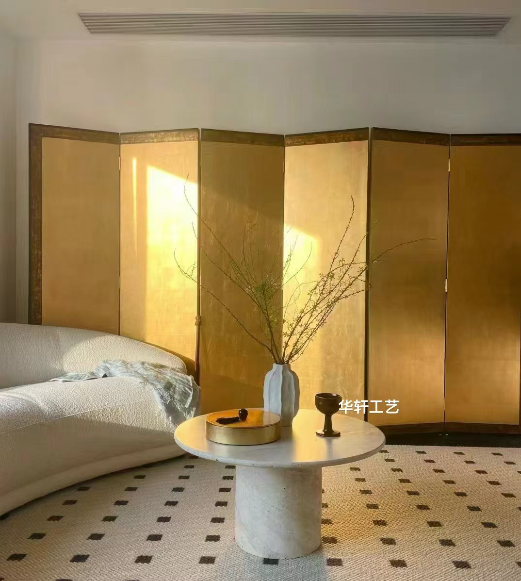 日式手绘复古做旧金箔屏风漆画折叠客厅茶室隔断婚纱摄影背景定制