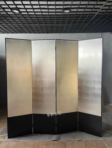 定制折叠简约银箔客厅屏风沙发背景手绘漆画金箔日式空白素面屏风