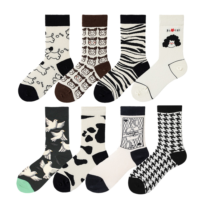 潮简约复古运动情侣中筒袜