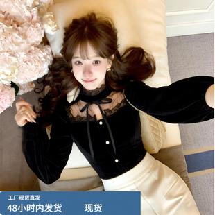 重要场合丝绒衬衫女秋冬2025新款加绒打底衫御姐轻熟法式小资上衣