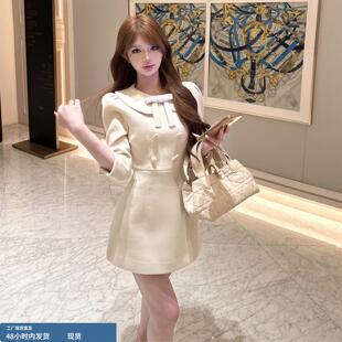 气质名媛御姐风高端精致收腰娃娃领短裙千金感穿搭娃娃领连衣裙冬