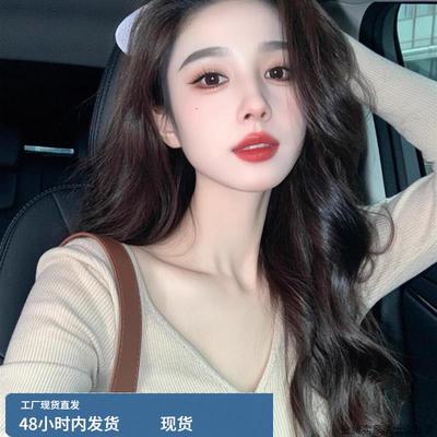 早秋独特别致漂亮内搭打底衫时尚洋气百搭高级感燕麦色针织上衣女