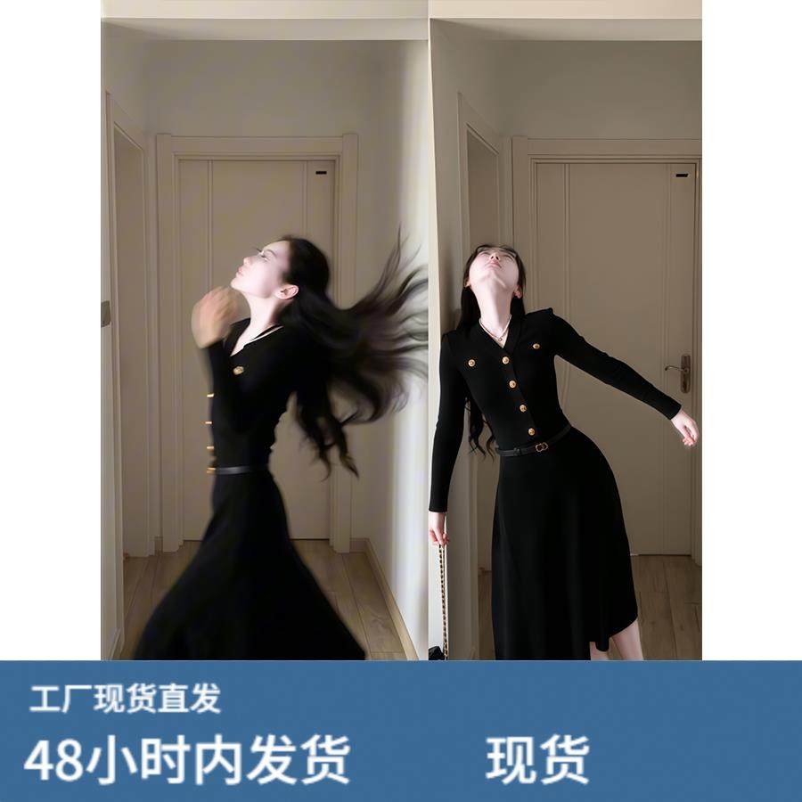 大码胖MM法式小香风V领针织黑色连衣裙女秋季新款收腰显瘦小黑裙,运动/瑜伽/健身/球迷用品,瑜伽短裙,淘宝优惠券,粉丝福利购,淘宝优惠卷