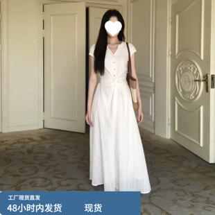 高级感法式白色连衣裙女夏季2026新款气质约会收腰淡人高知感长裙