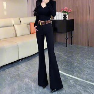 版型好的小个子裤子女2025新款冬季加绒加厚黑色高腰显瘦微喇叭裤