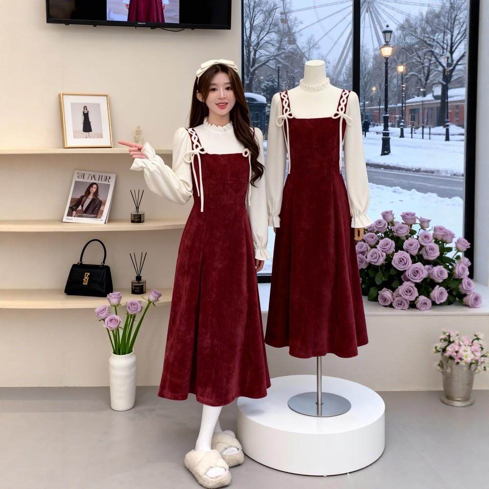 大码法式假两件红色连衣裙女冬季巨好看的胖mm高级感收腰a字裙子,运动/瑜伽/健身/球迷用品,瑜伽短裙,淘宝优惠券,粉丝福利购,淘宝优惠卷