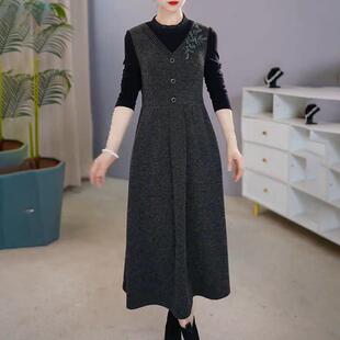 端庄优雅假两件连衣裙女2026秋季新款女士显瘦时尚温柔减龄中长裙