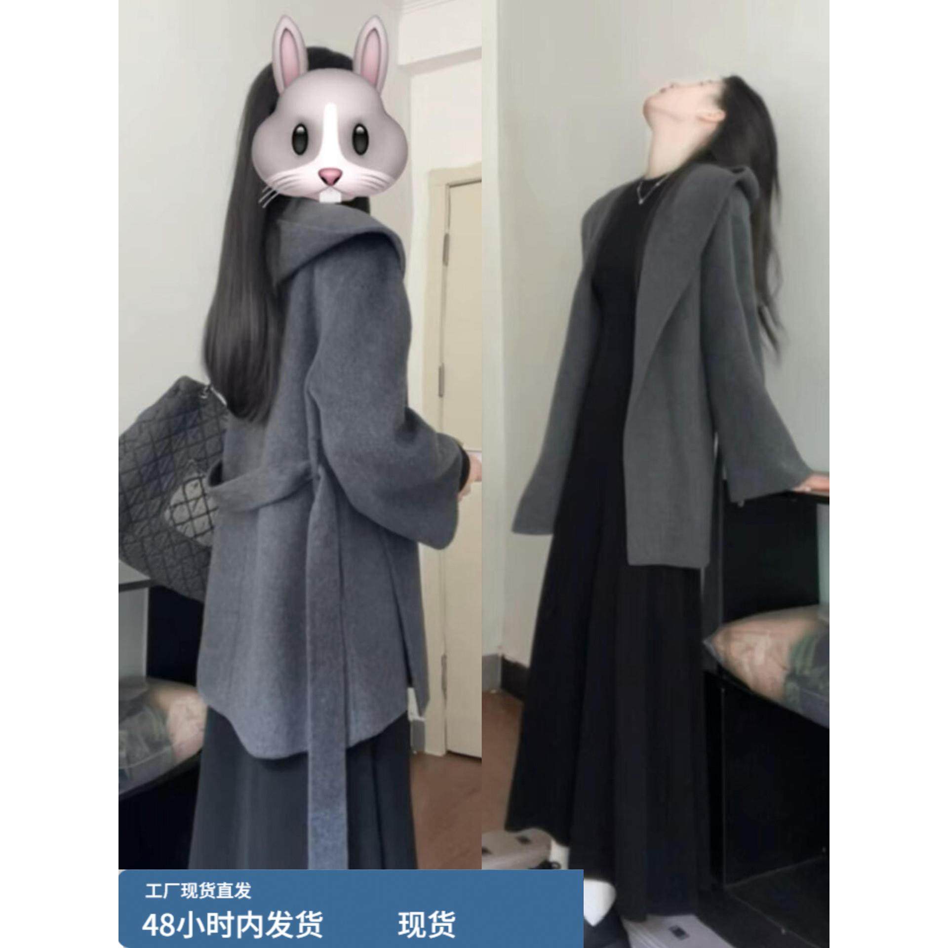 韩系高级感黑色连帽大衣内搭长袖连衣裙子女秋冬a字长裙2025新款,运动/瑜伽/健身/球迷用品,瑜伽短裙,淘宝优惠券,粉丝福利购,淘宝优惠卷