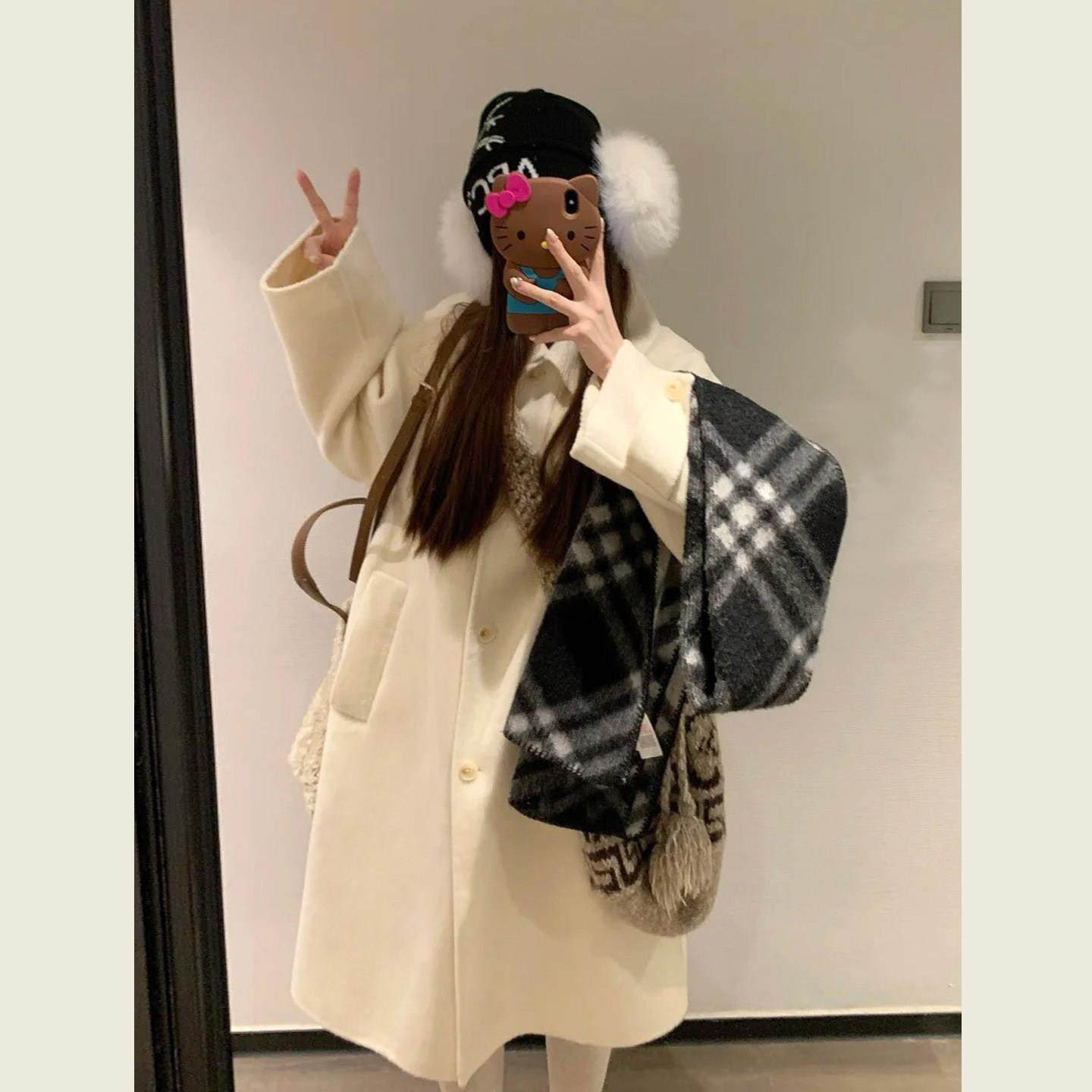 温柔风白色翻领单排扣呢子大衣女冬季小个子中长款百搭毛呢外套,运动/瑜伽/健身/球迷用品,广场舞套装,淘宝优惠券,粉丝福利购,淘宝优惠卷