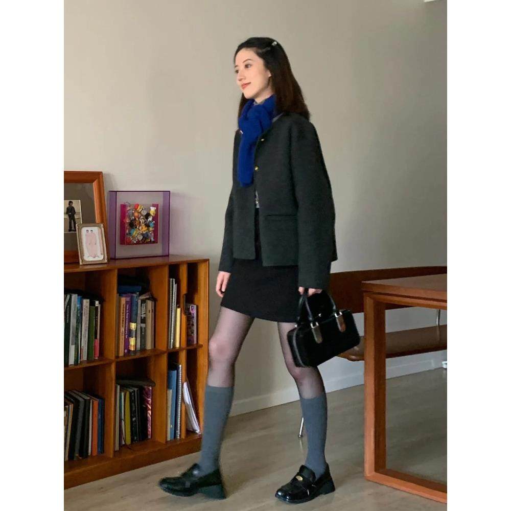 韩系赫本风灰色小香毛呢外套女秋冬季小个子圆领单排扣短呢子大衣,运动/瑜伽/健身/球迷用品,广场舞套装,淘宝优惠券,粉丝福利购,淘宝优惠卷