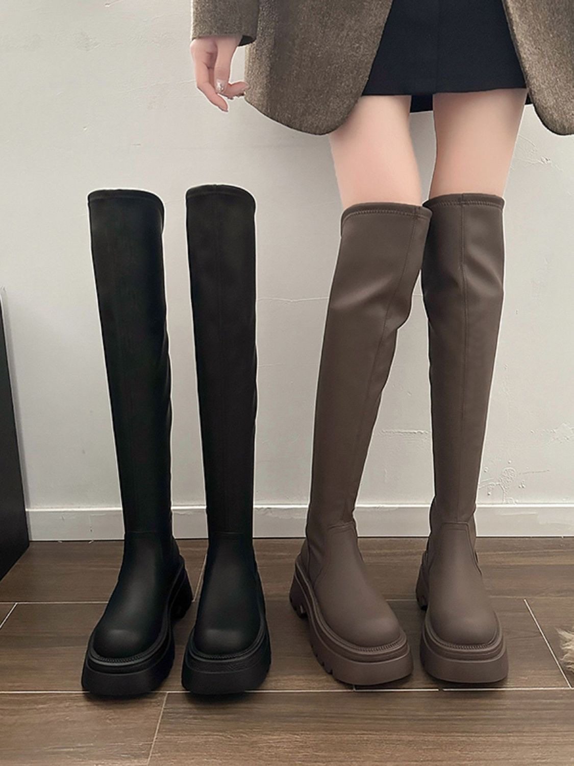 后拉链单里过膝靴女2025秋新款长筒靴显瘦高筒靴子长靴厚底骑士靴,女鞋,骑士靴,淘宝优惠券,粉丝福利购,淘宝优惠卷