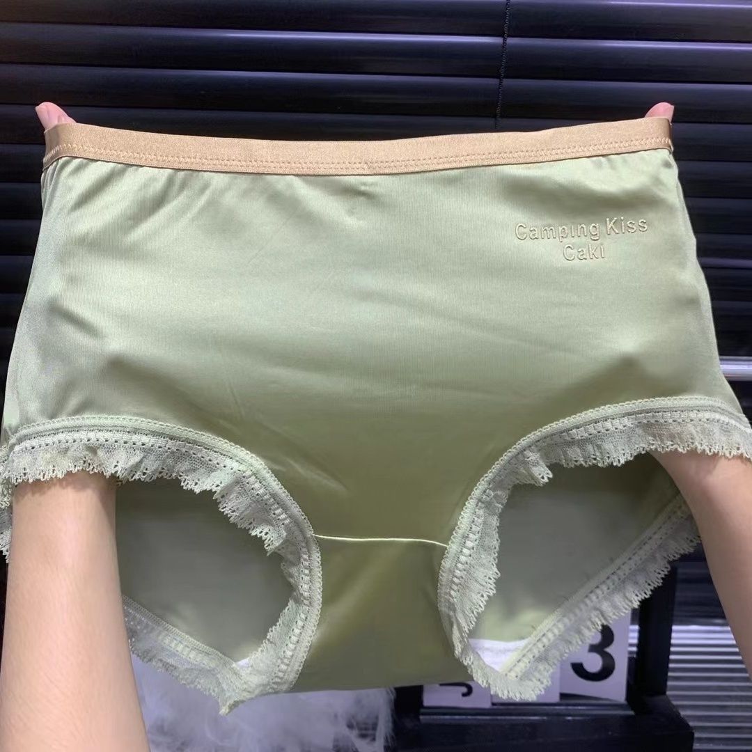 大码轻奢丝滑缎面高品质女士内裤中高腰新款抗菌透气个性蕾丝无痕