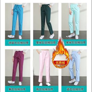 加绒护士裤白色松紧腰护士孕妇裤西裤护士服系带加厚托腹护士裤子