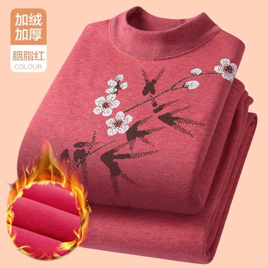 南极人冬季加绒加厚妈妈保暖内衣中老年秋衣秋裤高领大码防寒套装