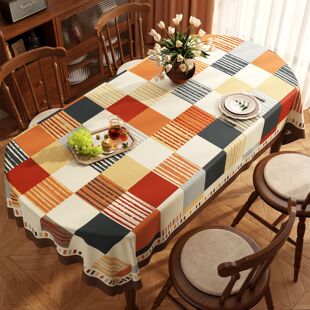 美式椭圆形桌布防水防油免洗2026新款轻奢高级感复古格子餐桌布