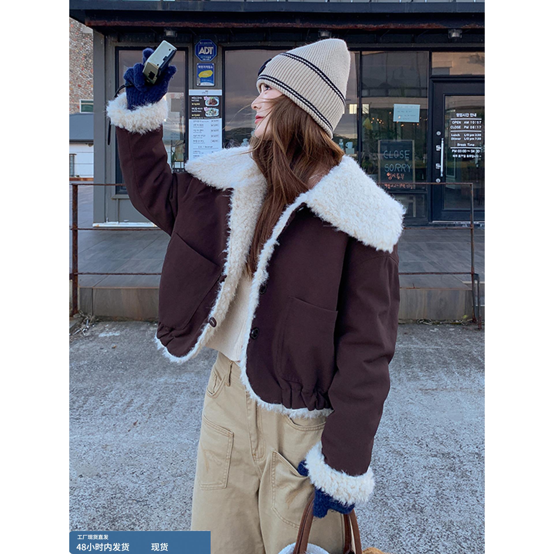 韩版气质加厚保暖毛绒外套女2025年冬季新款皮毛一体显瘦棉衣上衣