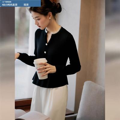 黑色蕾丝拼接上衣女2025冬季新款法式高级感内搭打底衫针织衫上衣