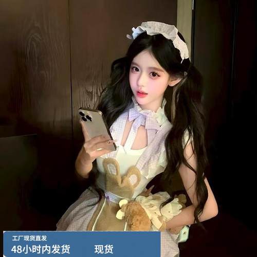 芋泥抱抱熊-原创性感女仆COS服纯欲厨娘荷叶边甜美萝莉连衣裙套装